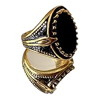 Men's Women's Simulated Oval Black Onyx Stainless Steel Ring Jewelry Plus Size Design Ring, 14k Gold Finish Ring, Life time Warranty on Gold, Heavy Gold Pinkie Pinky Ring Prime Delivery