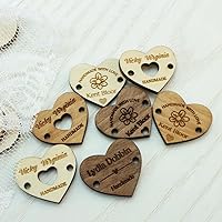 50PCS Custom Wooden Knit Crochet Buttons Tags, Personalized Engraved Wooden with Heart Shaped Wooden Label, Removable Wooden Label, Heart Shaped Tagsl (34mmX30mm)