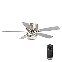 Parrot Uncle Ceiling Fans with Lights and Remote Flush Mount Ceiling Fan with Light for Bedroom Low Profile Chandelier Ceiling Fans, 48 Inch, Brushed Nickel