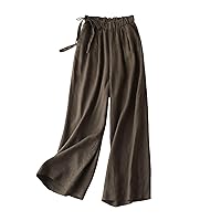 Cotton and Linen Wide Leg Pants for Women High Waisted Spring and Autumn Loose Slim Breathable Large Size Casual