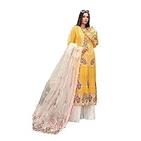 Mustard Heavy Embroidered Lawn Cotton Indian Pakistani Muslim Women Festival wear palazzo salwar kameez 1551