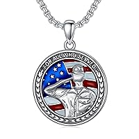 Army Necklace for Men 925 Sterling Silver Serviceman Pendant Necklace American Flag Necklace Soldier Patriot Jewelry Gifts for Men Boys