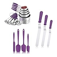 U-Taste Stainless Steel Icing Spatula, 600ºF Heat Resistant Silicone Spatula Set, 18/8 Stainless Steel Measuring Cups and Spoons Set (Purple)