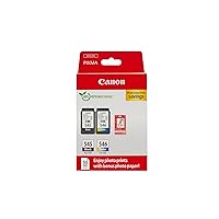 Canon PG-545 / CL-546 Genuine Ink Cartridges, Pack of 2 (1 x Black, 1 x Colour); Includes 50 Sheets of 4x6 Photo Paper - Cardboard Multipack