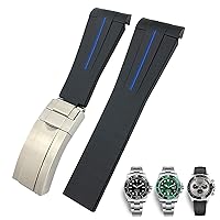 20mm 21mm Rubber Watch Strap Fit for Submariner Rolex Daytona GMT Seiko Hamilton Curved end Sport Watchband (Color : Black Blue, Size : 21mm)