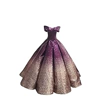 Mollybridal Sparkly Ombre Quinceanera Prom Dresses Off Shoulder V Neck Sequined Ball Gown Long
