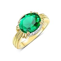 Rylos Ring with 12X10MM Gemstone & Diamonds – Striking Ring for Middle or Pointer Finger – Exquisite Jewelry for Women in Yellow Gold Plated Silver – Available in Sizes 5-13
