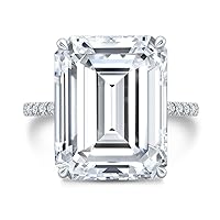 Siyaa Gems 10 CT Emerald Cut Colorless Moissanite Engagement Ring Wedding Birdal Ring Diamond Rings Anniversary Solitaire Halo Accented Promise Vintage Antique Gold Silver Ring Gift