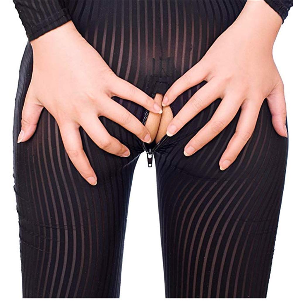 Women's Sexy Stripe Double Zipper High Elastic Bodysuit Cosplay