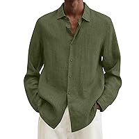 Men's Cotton Linen Shirts Casual Stylish Button Down Shirt Long Sleeve Dress Shirts Casual Solid Blouse Sweartshirt