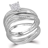 The Diamond Deal 10kt White Gold His & Hers Round Diamond Cluster Matching Bridal Wedding Ring Band Set 1/5 Cttw