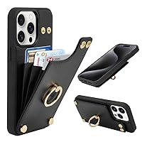 LAMEEKU for iPhone 15 Pro Max Wallet Case, Case with Card Holder, 360°Rotation Ring Kickstand, RFID Blocking Leather Protective Case Designed for Women Men for Apple iPhone 15 Pro Max 6.7'' Black