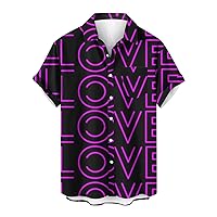 Men's Heart Print T Shirt Short Sleeve Casual Tops Summer Hawaiian Beach Shirts Valentine's Day Printed Tee Top