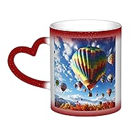 Colorful Hot Air Balloon Print Coffee Mug 13 oz Heat Sensitive Color Changing Mug Cute Ceramic Mug For Women Men