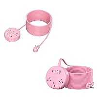 NTONPOWER Flat Extension Cord 25 ft, Pink Power Strip with USB C Ports, Power Strip Long Cord, Flat Plug Extension Cord, Wall Mount, Extra Long Extension Cord for Home, Dorm Room, Office and Nightstan