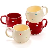 AVLA 4 Pack Ceramic Campfire Coffee Mugs, 10 Ounce Porcelain Specialty Coffee Drinks Hot Chocolate Mugs with Handle, Creative Mug Tea Cup Set for Party, Polk Dot, Assorted Color