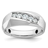 8.65mm 14k White Gold Mens Polished and Satin 5 stone 1/2 Carat Diamond Ring Size 10.00 Jewelry for Men