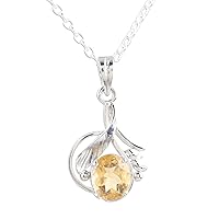 NOVICA Handmade Citrine Flower Necklace .925 Sterling silver Fair Trade Jewelry Rhodium Plated Yellow Pendant India Leaf Birthstone 'Golden Blossom'