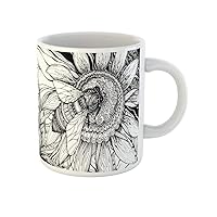 Coffee Mug Bouquet Beautiful Bee on Flower Floral Sketch Wild Animal 11 Oz Ceramic Tea Cup Mugs Best Gift Or Souvenir For Family Friends Coworkers
