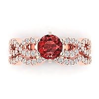Clara Pucci 1.55ct Round cut Custom Engraving Halo Natural Red Garnet Engagement Ring Band Wedding Bridal Set Curved 14k Rose Gold 10