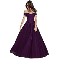 Women's Off Shoulder Evening Formal Dress Lace Appliques Prom Dress Ball Gown Party Gowns