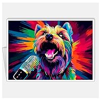 Assortment All Occasion Greeting Cards, Matte White, Dogs Singing Pop Art, (8 Cards) Size A6 105 x 148 mm 4.1 x 5.8 in #10 (Yorkshire Terrier Dog Singing 3)