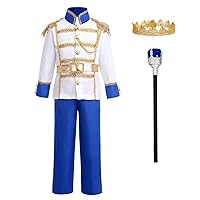 IBTOM CASTLE Boys Prince Charming Costume for Toddler Kid Medieval Royal Prince Jacket Pants Crown Dress Up Party Outfit