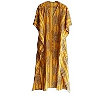 Soft 100% Cotton Handmade Kaftan Dress Beach Cover up Women Night Dress, Indian Hand Block Print Sleepwear Maxi Dress Kimono Robe Multi