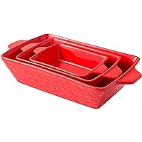 1560 - Rectangular Ceramic Glaze Bakeware Set of 3 Baking Pan Dish Red – WSQ02
