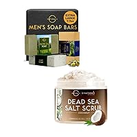 O Naturals 3pc Refreshing Mens Soap & Coconut Body Scrub Bundle - Organic & Natural Soap for Men & Women - Citrus,Olive&Mint Exfoliating Coconut Oil Dead Sea Salt Deep-Cleansing Face & Body Scrub