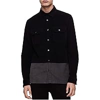 Calvin Klein Mens Colorblocked Corduroy Button Up Shirt, Black, Small