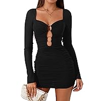 Colysmo Women’s Sexy Hollow Out Bodycon Dress Ruched Mesh Mini Dresses for Club Night Out