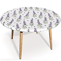 Lavender Round Tablecloth with Elastic Edges,Table Cover for Indoor Outdoor Kitchen or Party,Waterproof Oil-Proof Stain-Resistant wipeable- Fits Tables up to 68″ - 74” Diameter,Green