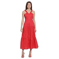 Maggy London Women's Ruffle V-Neck Halter Tiered Maxi Vacation Resort Event Guest of
