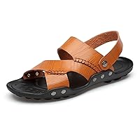 Men's Beach Sandals Vegan Leather Slip on Raincoat Double Use Hasp Slippers Rivet Anti Slip Flexible Shoes Upper Stitching