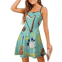 Guitar Musical Instrument Spaghetti Strap Mini Dress Sleeveless Adjustable Beach Dresses Backless Sundress for Women