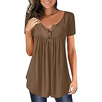 Women Tops,Sexy V-Neck Button Solid Tunic Shirt Plus Size Short Sleeve Top Trendy Casual T-Shirt Tees