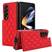 ZIFENGXUAN-Fashion Rhombus Card Holders PU Leather Case for Samsung Galaxy Z Fold 4 5 3 Shockproof Buckle Cover (for Z Fold 4,red)