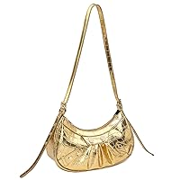 Women Shoulder Bag Y2K Handbag Crossbody Bag Pleated Dumpling Bag Rivet Punk Hobo Purse (C-Gold)