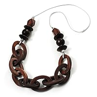 Avalaya Chunky Wood Link Cord Necklace - 66cm Length
