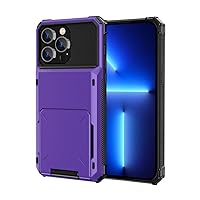 zhouye Flip Wallet Case for iPhone 14/14 Plus/14 Pro/14 Pro Max, Solid Color Metal Shockproof Phone Case, with 5 Card Credit Card Holder Slot Protective Case,Purple,14 Plus 6.7