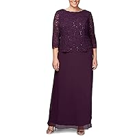 Alex Evenings Women's Plus-Size Mock Dress with Sequin-Lace Bodice