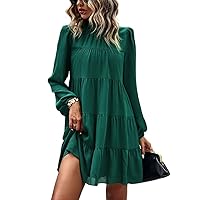 Dresses for Women Solid Ruffle Hem Smock Dress (Color : Green, Size : Medium)