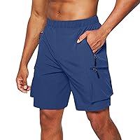 Men's Cargo Shorts Summer 2023 Relaxed Fit Workout Athletic Shorts Above The Knee Hiking Shorts with Zipped Pockets