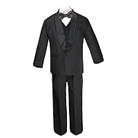 6pc Boys Formal Satin Shawl Lapel Suits Tuxedo Brown Bow Tie Baby to Teen