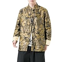 Autumn Chinese Men's Hanfu Retro Jacket Coat Tang Suit Dragon Print Jacket Stand Collar Chinese Suit Top