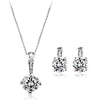 Simplicity Zircon Silver Color Jewelry Necklace Earring Set Rhinestone Made with Austrian Crystals