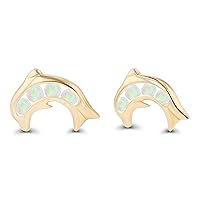 Solid 14K Gold 7x6mm Natural Birthstone Dolphin Screwback Stud Earrings For Women | 1.5mm Birthstone | 14K Gold Natural or Created Gemstone Screwback Earrings For Women and Girls