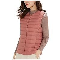 Womens Crewneck Puffer Vest Lightweight Quilted Button Up Solid Gilet Sleeveless Winter Slim Padded Waistcoat Tops