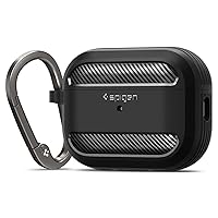 Spigen Rugged Armor Designed for AirPods Pro 2nd Generation Case 2022/2023 (USB-C/Lightning Cable) Cover with Keychain - Matte Black